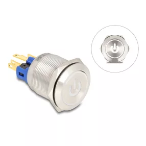   Delock Nyomógomb beszereléshez 22 mm 6 x forrasztási csatlakozó LED fehér bekapcsolási szimbólummal + gyűrű (DL-20986)