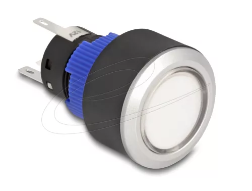 Delock Kiálló nyomógomb installációhoz 22 mm 5 db. forrasztott csatlakozó működtetővel lapos, műanyag fehér LED világítás (DL-22046)