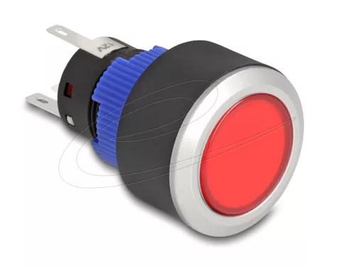 Delock Kiálló nyomógomb installációhoz 22 mm 5 db. forrasztott csatlakozó működtetővel lapos, műanyag piros LED világítás (DL-22047)