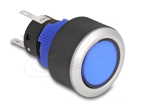 Delock Kiálló nyomógomb installációhoz 22 mm 5 db. forrasztott csatlakozó működtetővel lapos, műanyag kék LED világítás (DL-22049)
