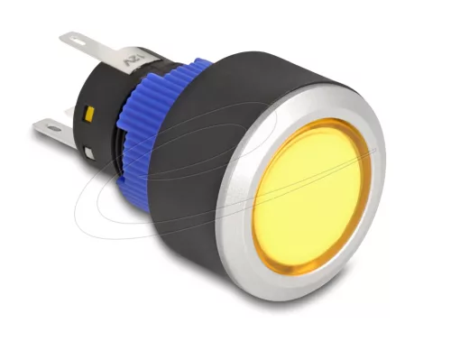Delock Kiálló nyomógomb installációhoz 22 mm 5 db. forrasztott csatlakozó működtetővel lapos, műanyag sárga LED világítás (DL-22050)