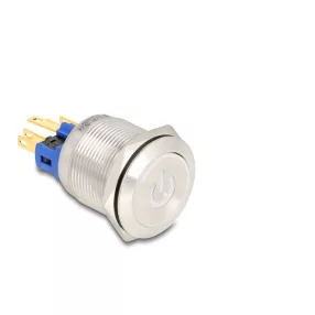   Delock nyomókapcsoló beépítéshez 22 mm 6 x forrasztási csatlakozó LED fehér teljesítmény szimbólum + gyűrű (DL-22051)