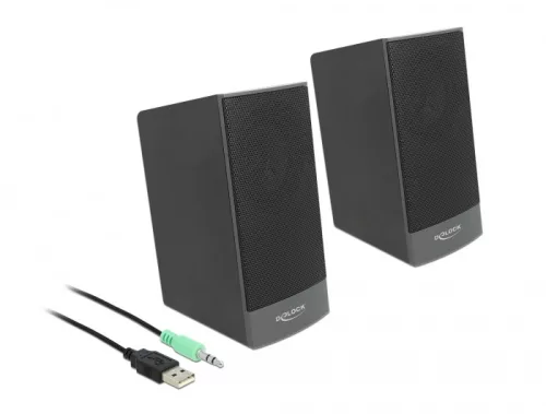 Delock USB sztereo 2.0 hangfal 3,5 mm-es sztereo jack apával es USB táppal (DL-27001)