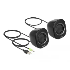   Delock Mini Sztereó személyi számítógép hangfal 3,5 mm sztereó jack apával és USB töltéssel (DL-27002)