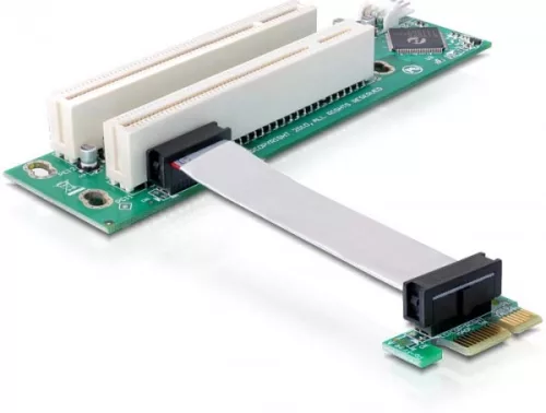Delock kiemelő kártya PCI Express x1 > 2x PCI 32Bit 5 V, flexibilis kábellel, 9 cm, balos (DL-41341)