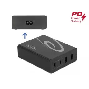  Delock USB töltő 2 db. USB Type-C  PD + 2 db. A-típusú USB 112 W-tal (DL-41440)