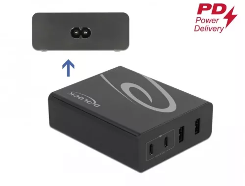 Delock USB töltő 2 db. USB Type-C  PD + 2 db. A-típusú USB 112 W-tal (DL-41440)