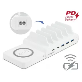   Delock USB és vezeték nélküli töltő 2 db. USB Type-C PD és 3 db. A-típusú USB 110 W-tal (DL-41450)