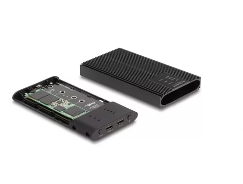 Delock USB 20 Gbps külső ház 2 db. M.2 NVMe PCIe SSD számára USB Type-C  anyával és RAID-del - eszköz nélküli szerelés lehetséges (DL-42022)
