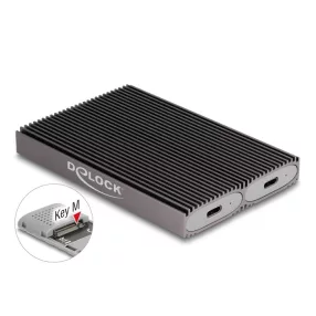   Delock USB Type-C  kettős kombinált külső ház 2 x M.2 NVMe PCIe vagy SATA SSD-hez - eszköz nélkül csatlakoztatható (DL-42028)