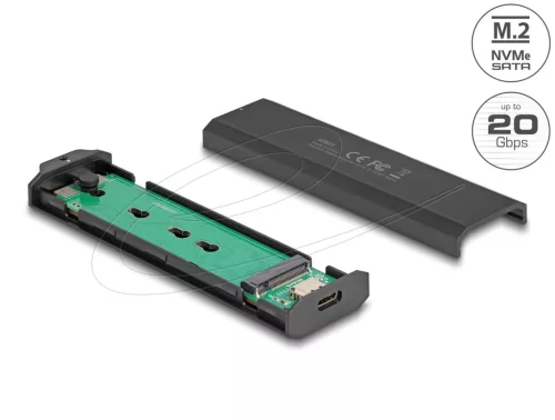 Delock Külső USB Type-C  20 Gbps kombinált ház M.2 NVMe PCIe vagy SATA SSD eszközhöz - szerszám mentes (DL-42031)