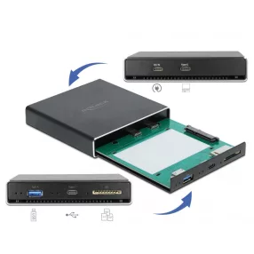   Delock Külső ház 2.5  SATA HDD / SSD-hez további USB Type-C  és A-típusú USB portokkal, valamint SD (DL-42618)