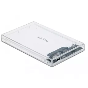   Delock Külso ház 2.5  SATA HDD / SSD-hez USB Type-C  anya csatlakozóval átlátszó - eszközmentes (DL-42621)