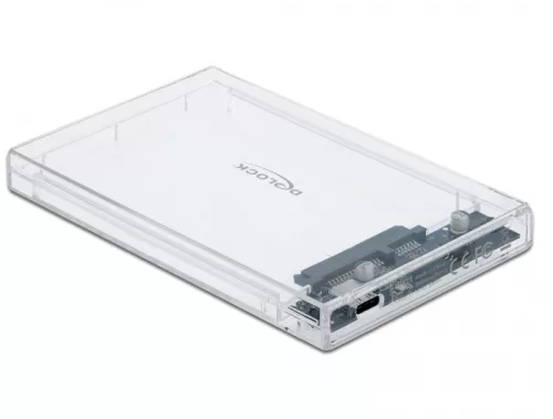Delock Külso ház 2.5  SATA HDD / SSD-hez USB Type-C  anya csatlakozóval átlátszó - eszközmentes (DL-42621)