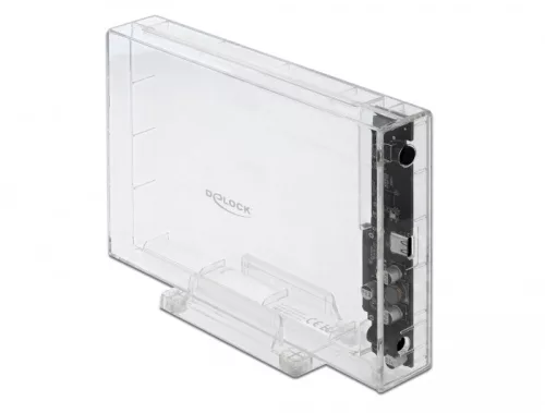 Delock Külső ház 3.5  SATA HDD-hez USB Type-C  anya csatlakozóval átlátszó - eszközmentes (DL-42623)