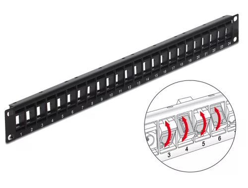 Delock 19" Keystone Patch Panel 24 portos, forgatható fekete (DL-43340)