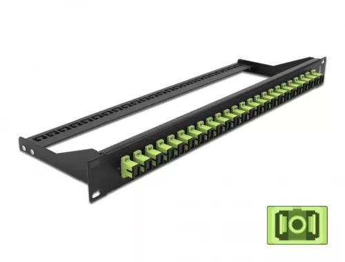 Delock 19  száloptikás csatlakozó panel 24 portos SC Simplex citromzöld (DL-43385)