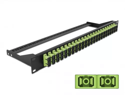 Delock 19  száloptikás csatlakozó panel 24 portos SC Duplex citromzöld (DL-43397)