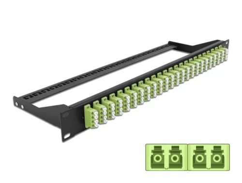 Delock 19  száloptikás csatlakozó panel 24 portos LC Quad citromzöld (DL-43404)