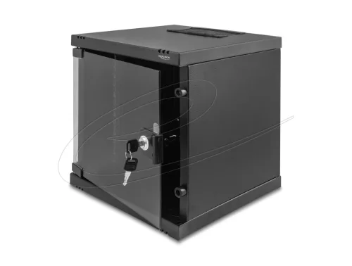 Delock 10  hálózati szekrény 6U üvegajtóval, állványra vagy falra szerelhető, 240 mm mélység, 30 kg teherbírás, 330 x 312 x 300 mm, fekete (DL-43422)