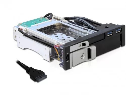 Delock 5.25 Mobil Rack 1 x 2.5 + 1 x 3.5 SATA HDD-hez + 2 x USB 3.0 port (DL-47209)