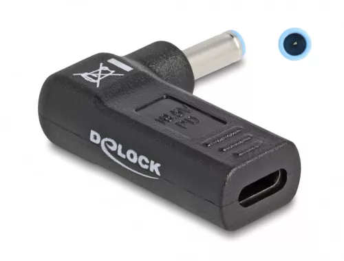 Delock Laptop töltőkábel adapter USB Type-C  anya - HP 4,5 x 3,0 mm apa 90  fokban hajlított (DL-60004)