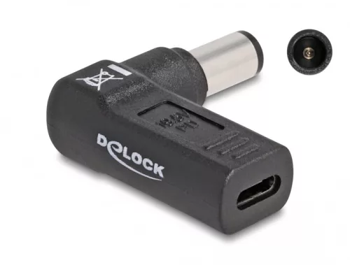 Delock Laptop töltőkábel adapter USB Type-C  anya - HP 7,4 x 5,0 mm apa 90  fokban hajlított (DL-60005)