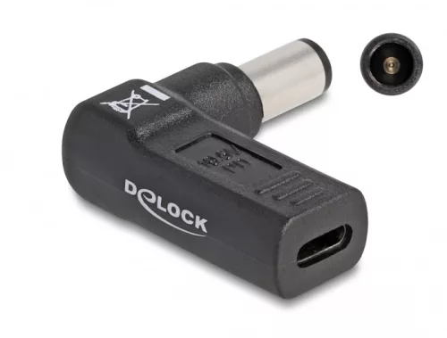 Delock Laptop töltőkábel adapter USB Type-C  anya - Dell 7,4 x 5,0 mm apa 90  fokban hajlított (DL-60008)