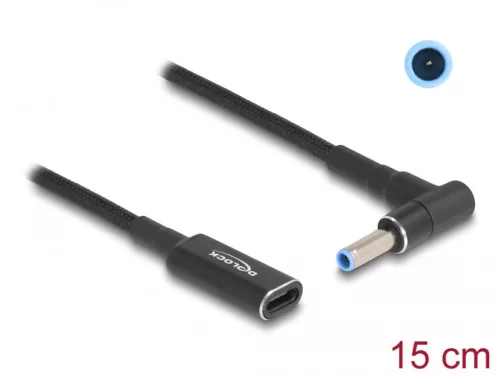 Delock Laptop töltőkábel adapterkábel USB Type-C anya - HP 4,5 x 3,0 mm apa 90 fokban hajlított 15 cm (DL-60031)