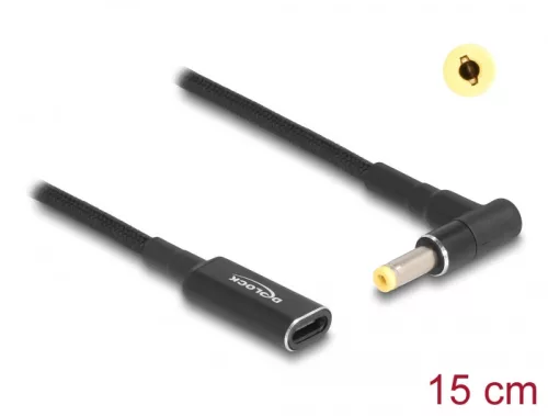 Delock Laptop töltőkábel adapterkábel USB Type-C anya - HP 4,8 x 1,7 mm apa 90 fokban hajlított 15 cm (DL-60033)