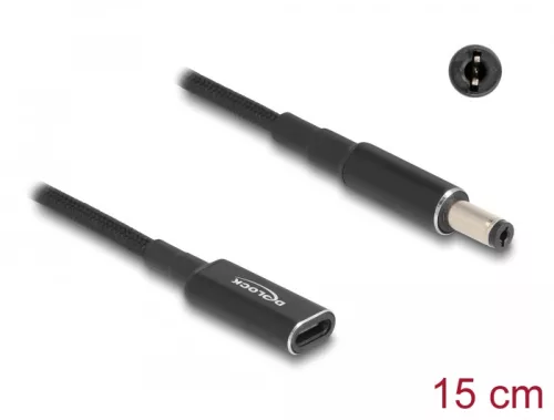 Delock Laptop töltőkábel adapterkábel USB Type-C anya - 5,5 x 2,1 mm apa 15 cm (DL-60039)
