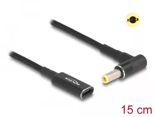Delock Laptop töltőkábel adapterkábel USB Type-C anya - 5,5 x 2,5 mm apa 90 fokban hajlított 15 cm (DL-60040)