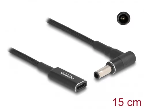 Delock Laptop töltőkábel adapterkábel USB Type-C anya - Samsung 5,5 x 3,0 mm apa 90 fokban hajlított 15 cm (DL-60042)