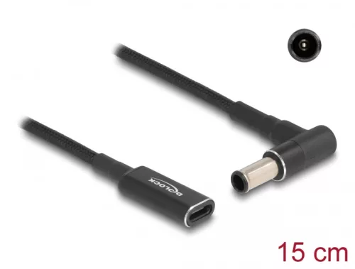 Delock Laptop töltőkábel adapterkábel USB Type-C anya - Sony 6,0 x 4,3 mm apa 90 fokban hajlított 15 cm (DL-60043)