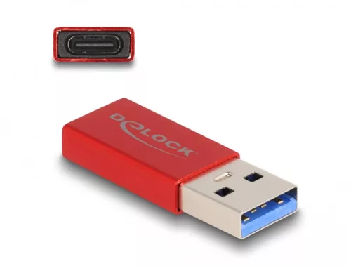 Delock USB 10 Gbps adapter A-típusú USB apa - USB Type-C  aktív anya piros (DL-60044)
