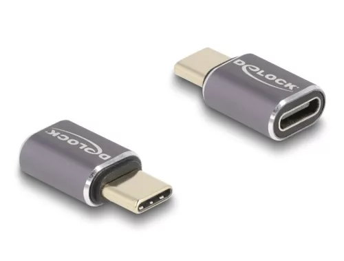 Delock USB Adapter 40 Gbps USB Type-C  PD 3.0 100 W csatlakozódugóval - csatlakozóhüvellyel, portkímélővel 8K 60 Hz fém (DL-60046)