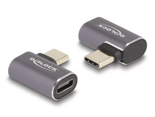 Delock USB Adapter 40 Gbps USB Type-C  PD 3.0 100 W csatlakozódugóval - csatlakozóhüvellyel, ívelt bal / jobb 8K 60 Hz fém (DL-60047)