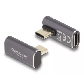   Delock USB Adapter 40 Gbps USB Type-C  PD 3.0 100 W csatlakozódugóval - csatlakozóhüvellyel, elforgatott ívelt bal / jobb 8K 60 Hz fém (DL-60048)