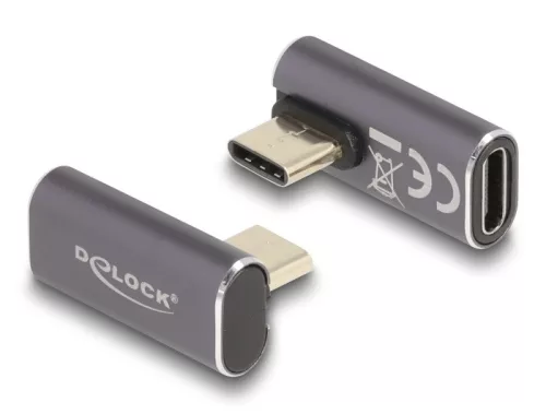 Delock USB Adapter 40 Gbps USB Type-C  PD 3.0 100 W csatlakozódugóval - csatlakozóhüvellyel, elforgatott ívelt bal / jobb 8K 60 Hz fém (DL-60048)
