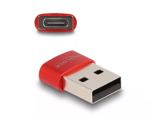 Delock USB 2.0 adapter A-típusú USB apa - USB Type-C  anya piros (DL-60050)