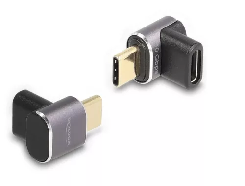 Delock USB Adapter 40 Gbps USB Type-C  PD 3.0 100 W csatlakozódugóval - csatlakozóhüvellyel, ívelt 8K 60 Hz fém kompakt (DL-60059)