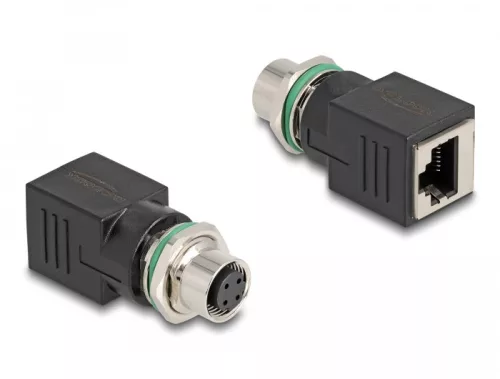 Delock M12 Adapter D-kódolt 4 tűs anya - RJ45 anya egyenes (DL-60060)