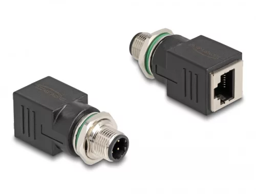 Delock M12 adapter D-kódolt 4 tűs apa - RJ45 anya egyenes (DL-60061)