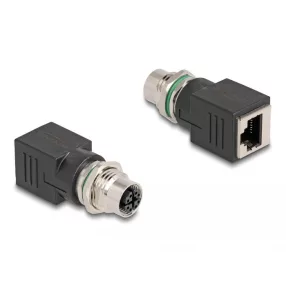   Delock M12 adapter X-kódolt 8 tűs anya - RJ45 anya egyenes (DL-60064)