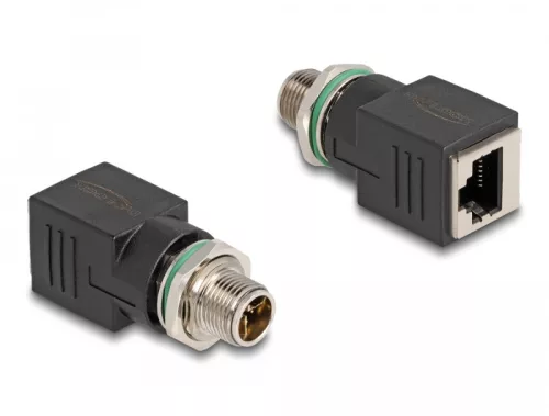 Delock M12 adapter X-kódolt 8 tűs apa - RJ45 anya egyenes (DL-60065)