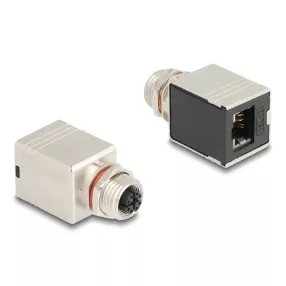   Delock M12 adapter X-kódú 8 tűs anya - RJ45 anya Cat.6A STP borított egyenes (DL-60087)