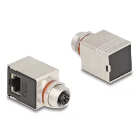   Delock M12 adapter X-kódú 8 tűs anya - RJ45 anya Cat.6A STP borított 90 -ban hajlított (DL-60088)