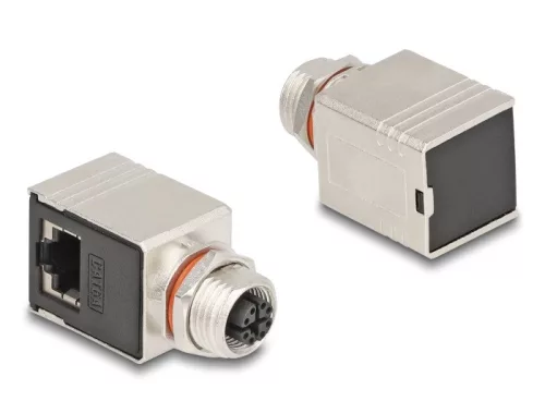 Delock M12 adapter X-kódú 8 tűs anya - RJ45 anya Cat.6A STP borított 90 -ban hajlított (DL-60088)