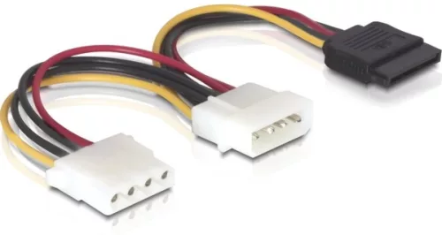Delock 15 tűs SATA HDD   2 db 4 tűs Molex (apa/anya) hálózati kábel, 16,5 cm (DL-60103)