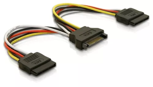 Delock 15 tűs SATA - 2 db SATA HDD (egyenes) hálózati kábel, 15 cm (DL-60105)